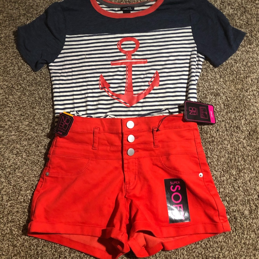 Red high waisted shorts